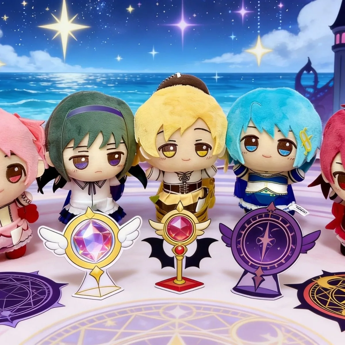 Фото Плюшевые брелоки Bandai Puella Magi Madoka Magica с персонажами из аниме, версия по мотивам фильма, коллекционные подвески для фанатов аниме, подарки, игрушки №1