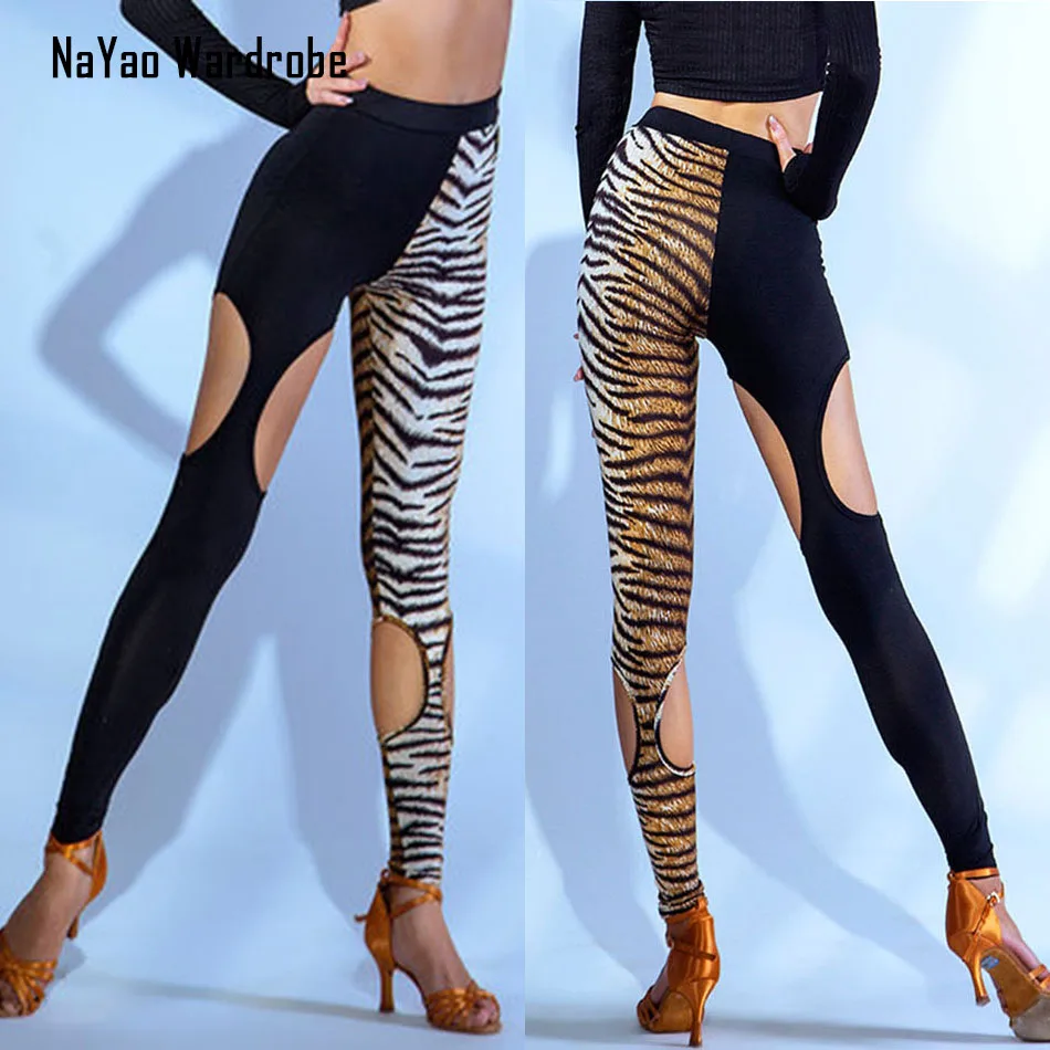 Трико W22D156 лоскутный дизайн женские брюки для латиноамериканских танцев бальных