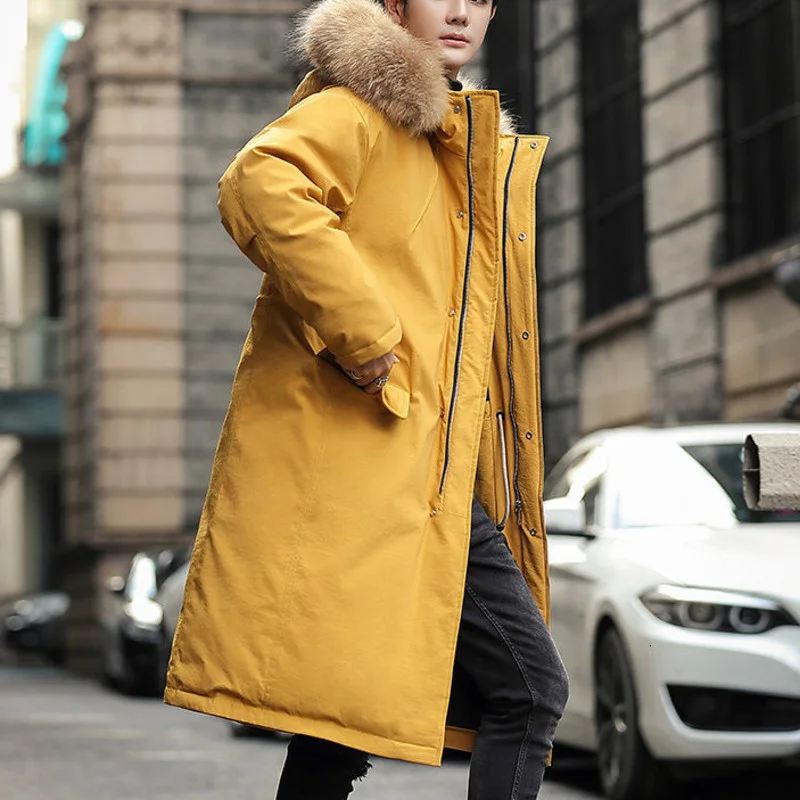 

New 2022 Tide Brand Duck Down Jacket Yellow Men White Duck Down Hooded Coat Mes Down Jacket Long Knee Warm Coat Long Trench Coat