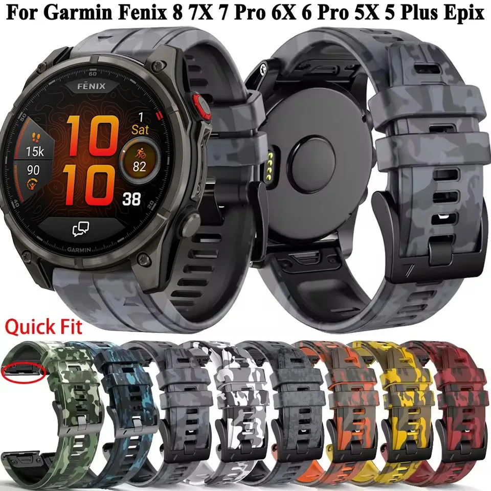 Фото QuickFit 26/22 мм ремешок Fenix 8Pro для Garmin Fenix E 8 47 51 мм 7 7X 6 6X 5 5X/Epix/970 965 955 камуфляжный силиконовый ремешок-браслет №1