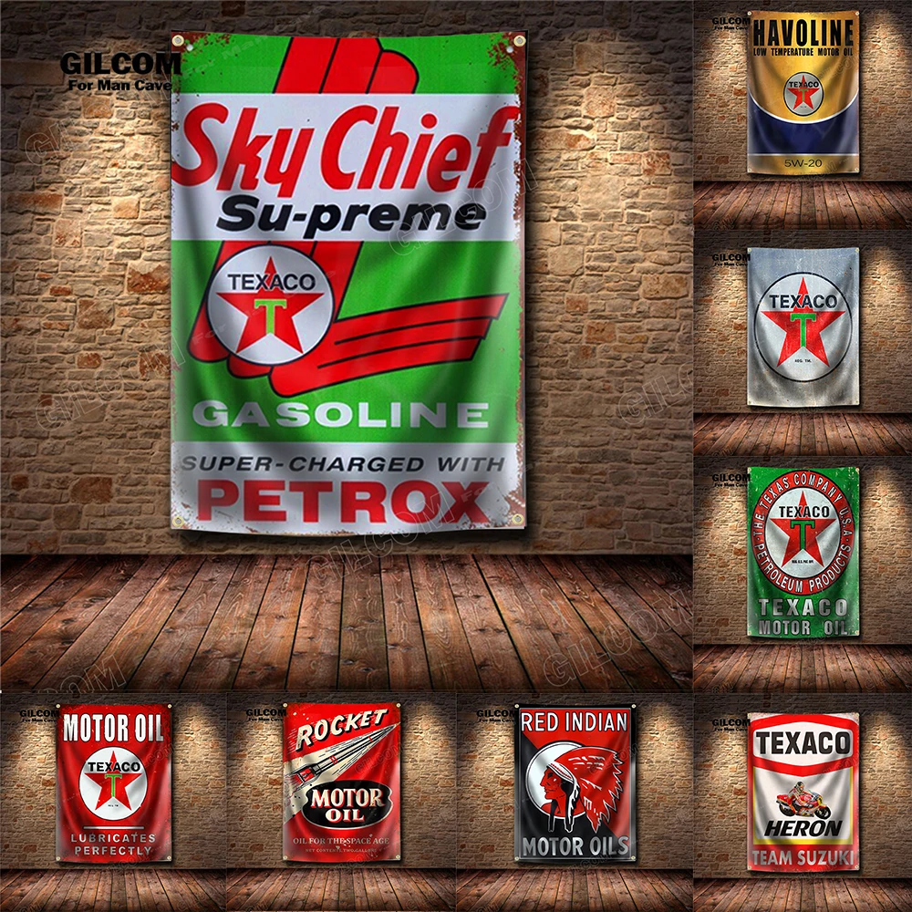 Моторный масляный баннер, флаг TEXACO, нефтяной бензин, плакат на стену, винтажный Декор гаража, реклама, 3 × 5 футов, знак, паб, клубный бар