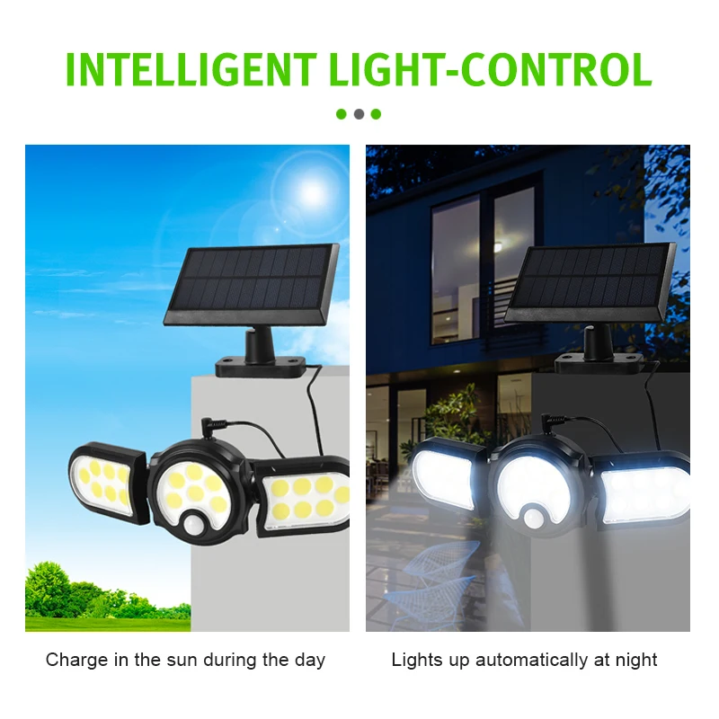 

Three-head Split Type Solar Light Outdoor Motion Sensor Wall Lamp Waterproof Street Light For Garden Lawn Courtyard Decoration