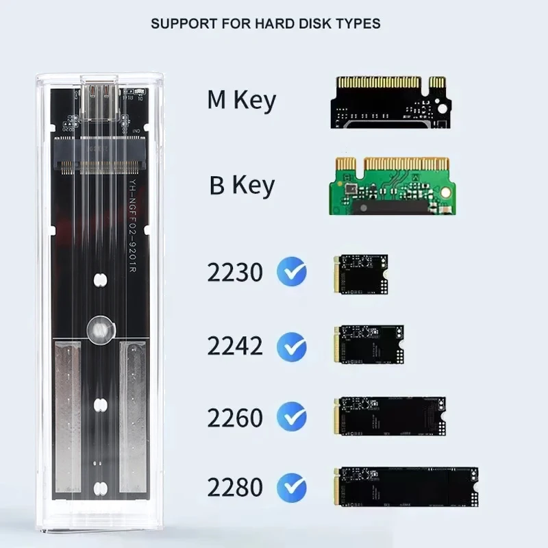Фото Протокол M.2 NVME PCIe NGFF SATA SSD Case Clear USB Type C 5/10 Гбит/с PCI-E M2 SSD Прозрачный внешний корпус Коробка для жесткого диска №3