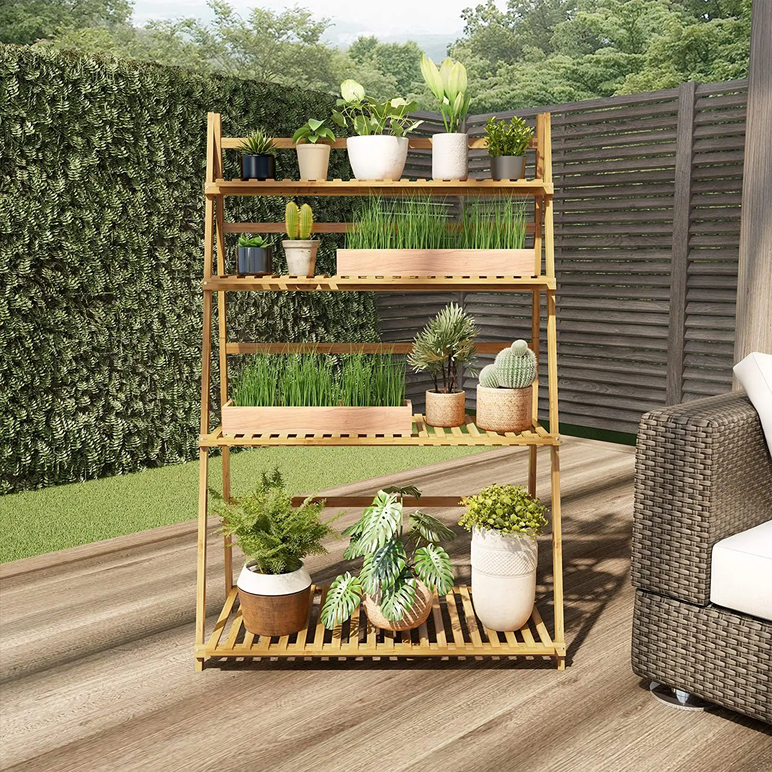 

Multi-layer wooden plant shelf display stand home indoor and outdoor courtyard garden balcony flower pot stand (US spot)