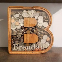 twenty six letters piggy bank wooden coin money saving box jar coins storage box desktop ornament home decor crafts