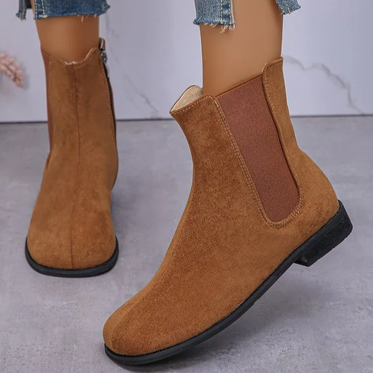 Женские резиновые сапоги зимняя обувь ботинки с круглым носком на молнии женские