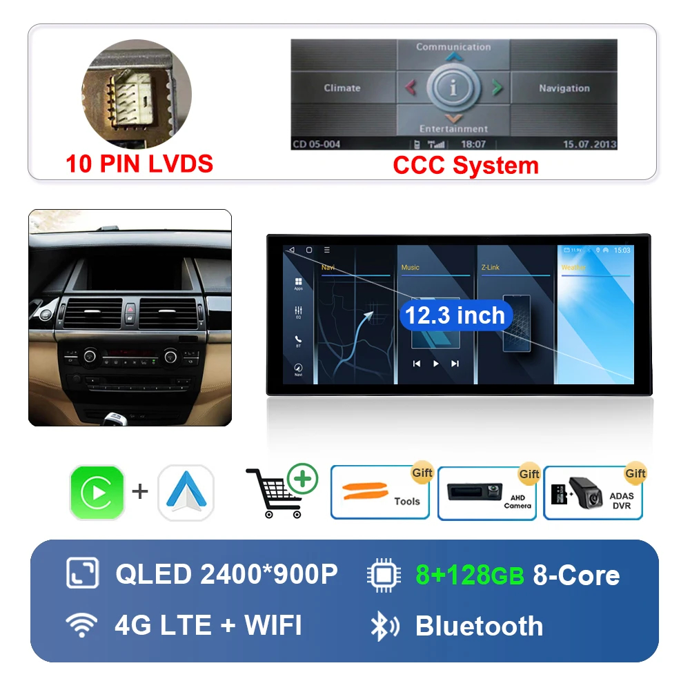 

Android 14 для BMW X5 E70 X6 E71 2008-2013 Система CCC CIC Автомобильный радиоприемник Мультимедийный плеер GPS 4G WIFI DSP Стерео Carplay