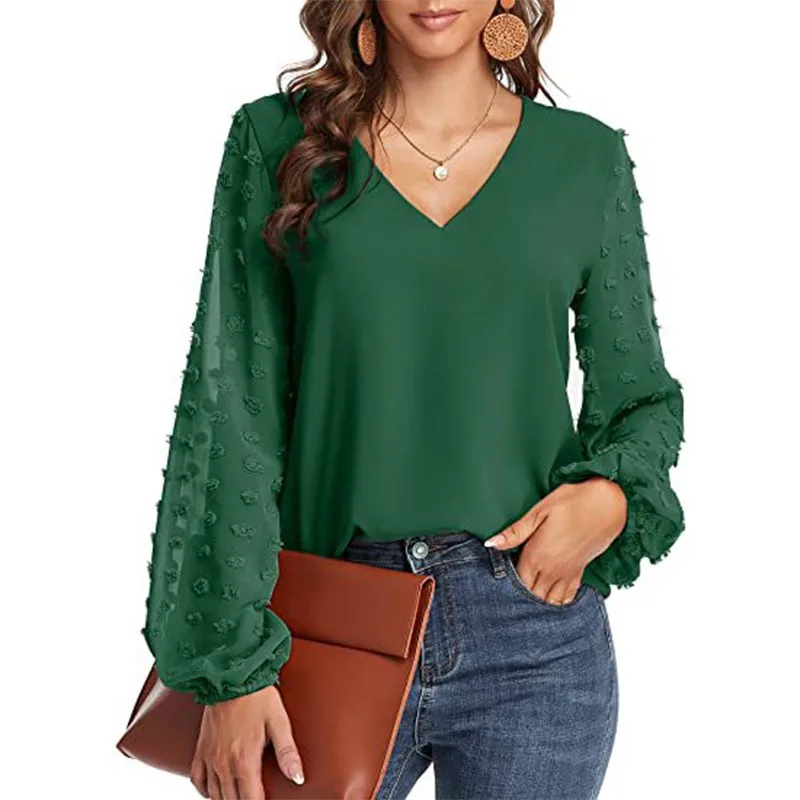 

OUSLEE Sexy V Neck Women Blouse 2022 Spring Fashion Long Sleeve Elegant Office Work Shirts Tops Female Casual Chiffon Blouses