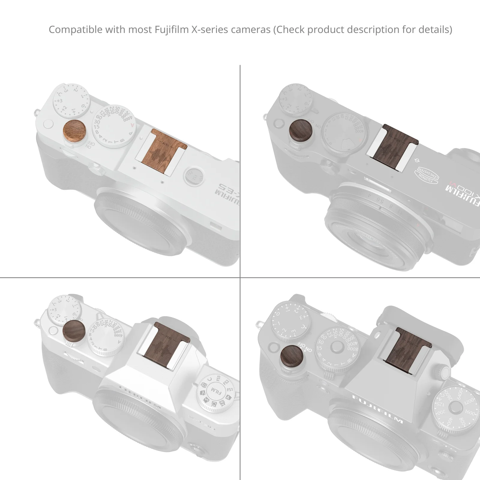 Фото Крышка горячего башмака SmallRig X-Half для камер FUJIFILM с деревянной крышкой кнопки спуска затвора для FUJIFILM X-E5 / X-M5 / X100VI / X100F №4