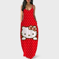 3d hello kitty print dress womens 2022 summer fashion harajuku casual loose sleeveless sling v neck dress