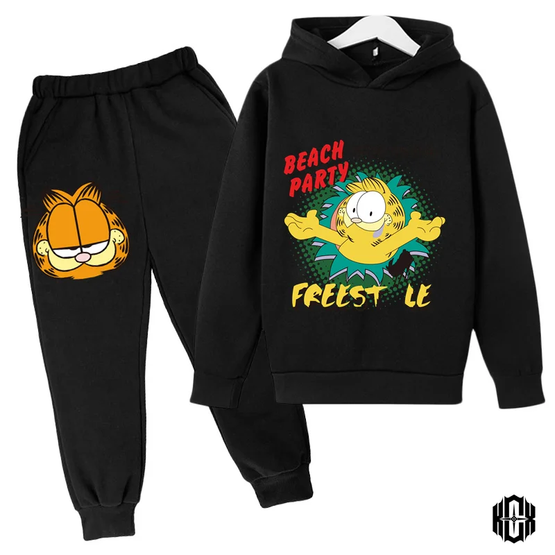 2024 New Cartoon Garfield Clothing Autumn And Winter Children's Clothes Long-sleeved Suit Kids Sportswear Hoodie Costume Set