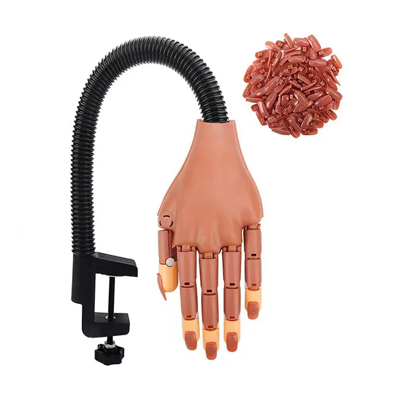 

Practice Hand for Acrylic Nails Flexible Nail Practice Hands Training Movable Nail Maniquin Hand with 100 PCS Nail Tips