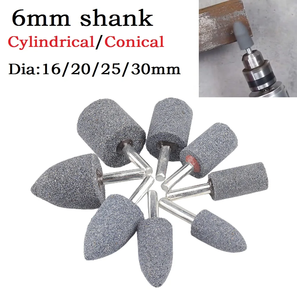 

5PCS 6mm Round Shank Grinding Wheel Cylindrical Conical Sharpening Head Abrasive Mounted For Rotary Power Tools Grinding Wheel