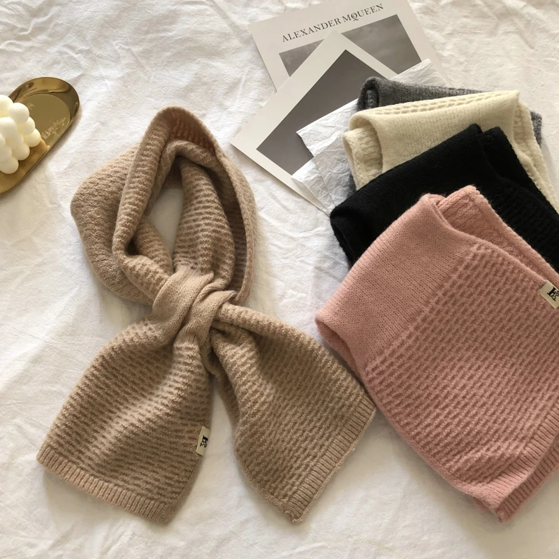 

Korean Women Bowknot Cross Knit Ring Neck Scarves Fashion Female Autumn Winter Solid Color Elastic Soft Warm Scarf For Women