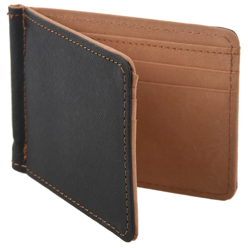 

Тонкий мужской бумажник из искусственной кожи, кошелек для кредитных карт, зажим для денег, контракт, простой дизайн, полированные края, Дво...