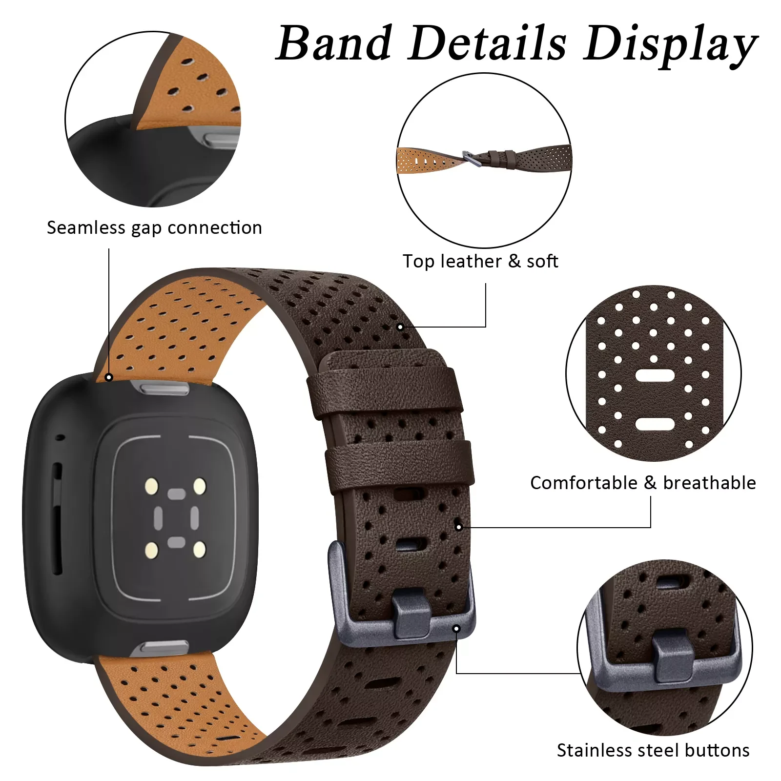 Breathable Leather Bracelet Strap For Fitbit Versa 3 Sense Band Leather Smart Watch Band For Fitbit Versa 3 Strap Replacement