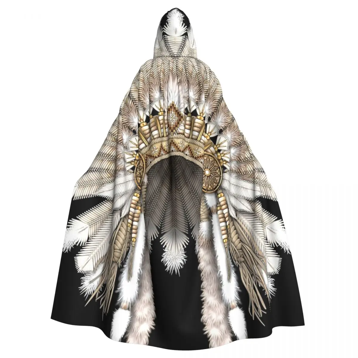 

White Native American Chief's Warrior Headdress Hooded Cloak Halloween Party Cosplay Woman Men Adult Long Witchcraft Robe Hood