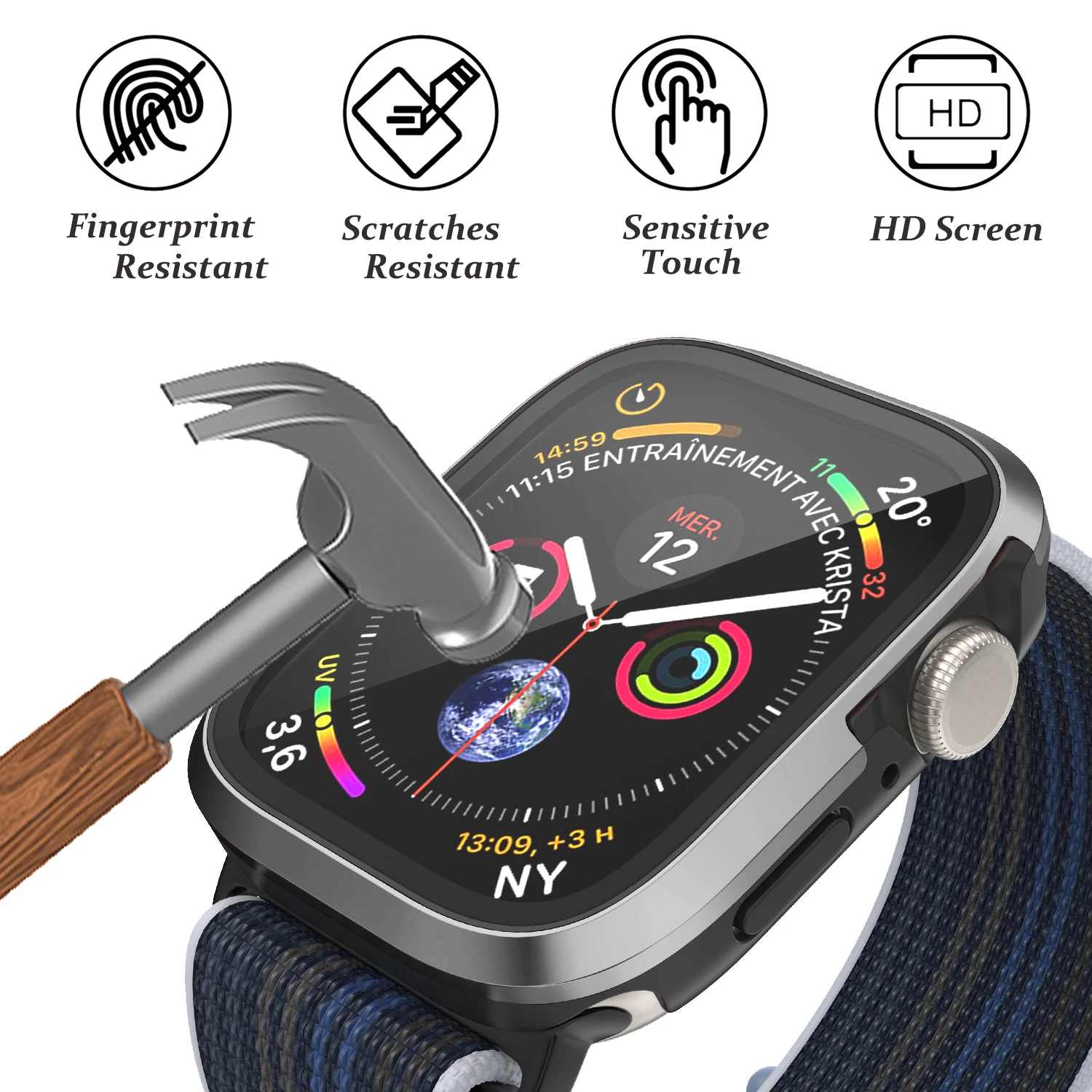 Защитное стекло и металл для Apple Watch Ultra 49 мм, аксессуары для защиты бампера из закаленного стекла iwatch series 8 7 se 45 мм 41 мм 44 мм 40 мм, чехол (art.: 3920c1ead60a2) - 3920c1ead60a2