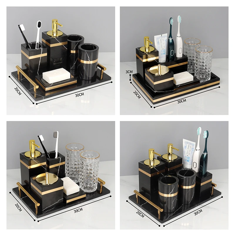 

Nero Marquina Natural Marble Bathroom Set Golden Luxury Soap Dish Toothbrush Holder Soap Dispenser Bathroom Accessories