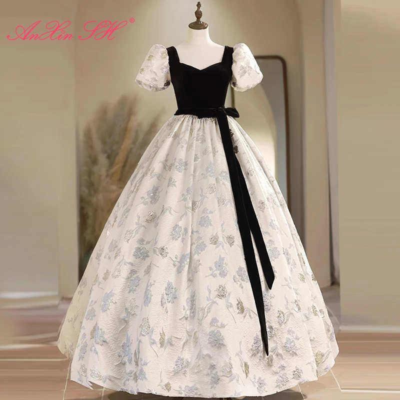 AnXin SH винтажное черное велюровое платье принцессы с большим бантом и пышными