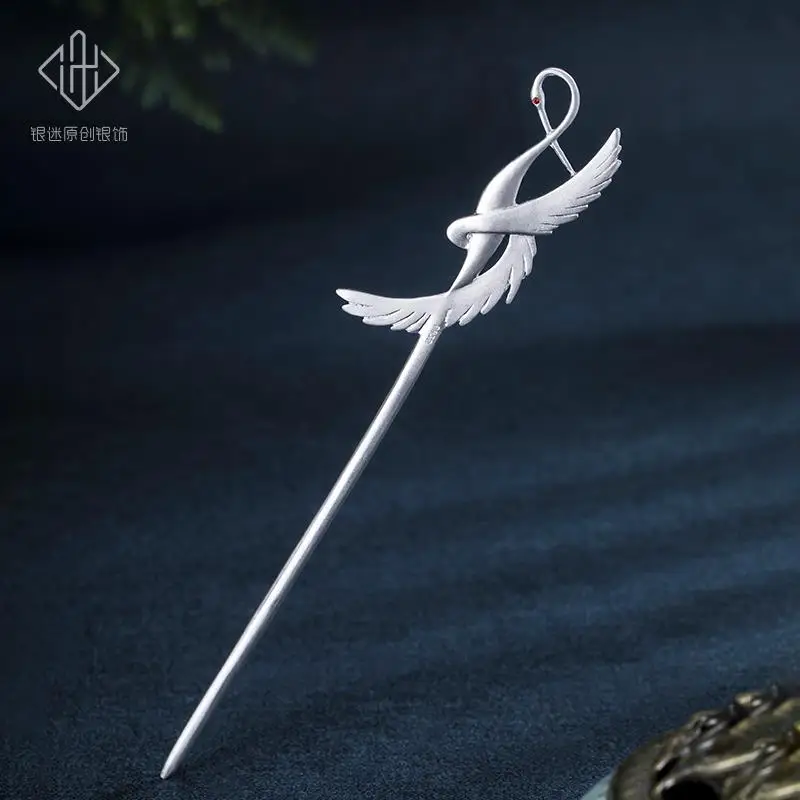 

Three Thousand Crows Killing Crane Hairpin for Men and Women S925 Sterling Silver Antique Twisted Hair Hanfu Hairpin