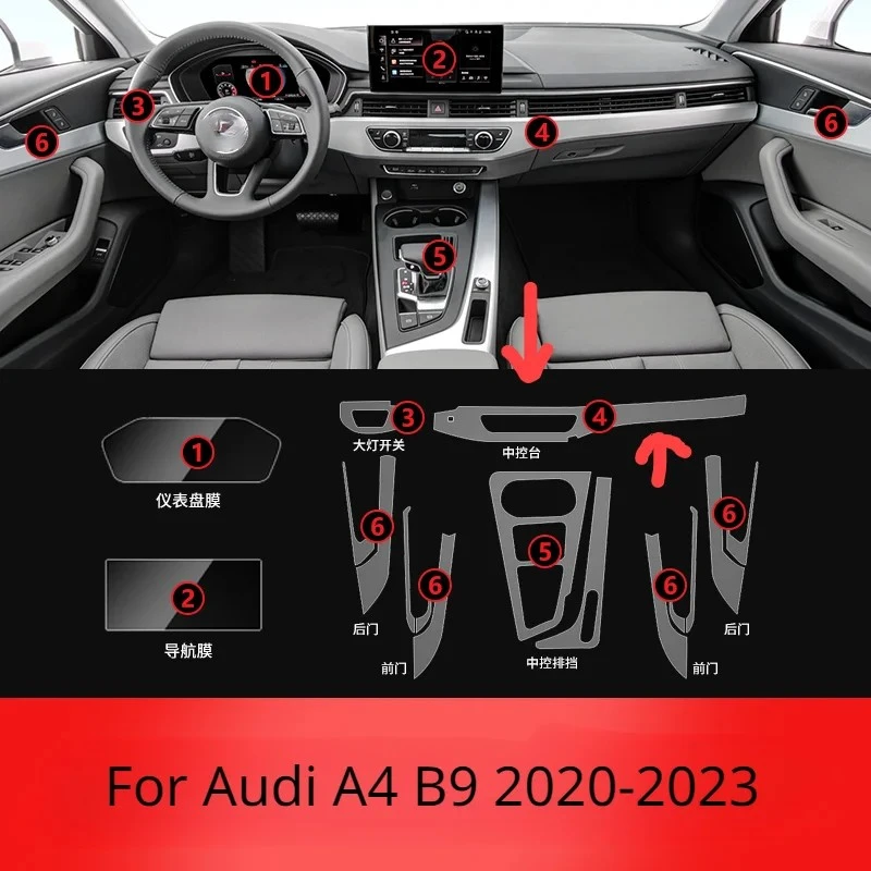 

Для Audi A4 B9 2020-2023 панель редуктора приборной панели навигации автомобильного интерьера защитная пленка ТПУ прозрачная защита от царапин