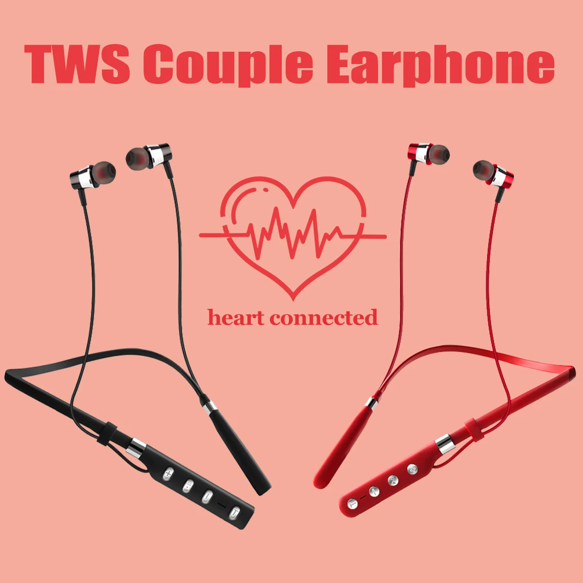 

TWS Couple Earphone Bluetooth Earphones Wireless Music Share Earbuds 9D Stereo Neckband Headset with Mic Noise Cancelling Selfie