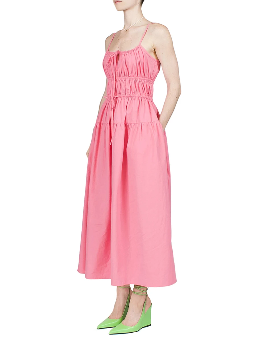 

Женское повседневное длинное платье без рукавов, однотонное плиссированное платье-трапеция с рюшами и карманами, лето