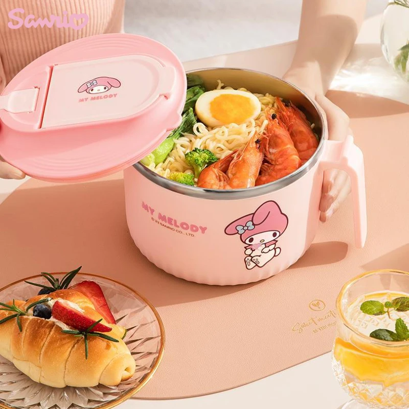 

Kawaii Sanrio Hello Kitty Bubble Noodle Bowl with Lid Cute Cinnamoroll My Melody Portable Large Capacity Student Tableware