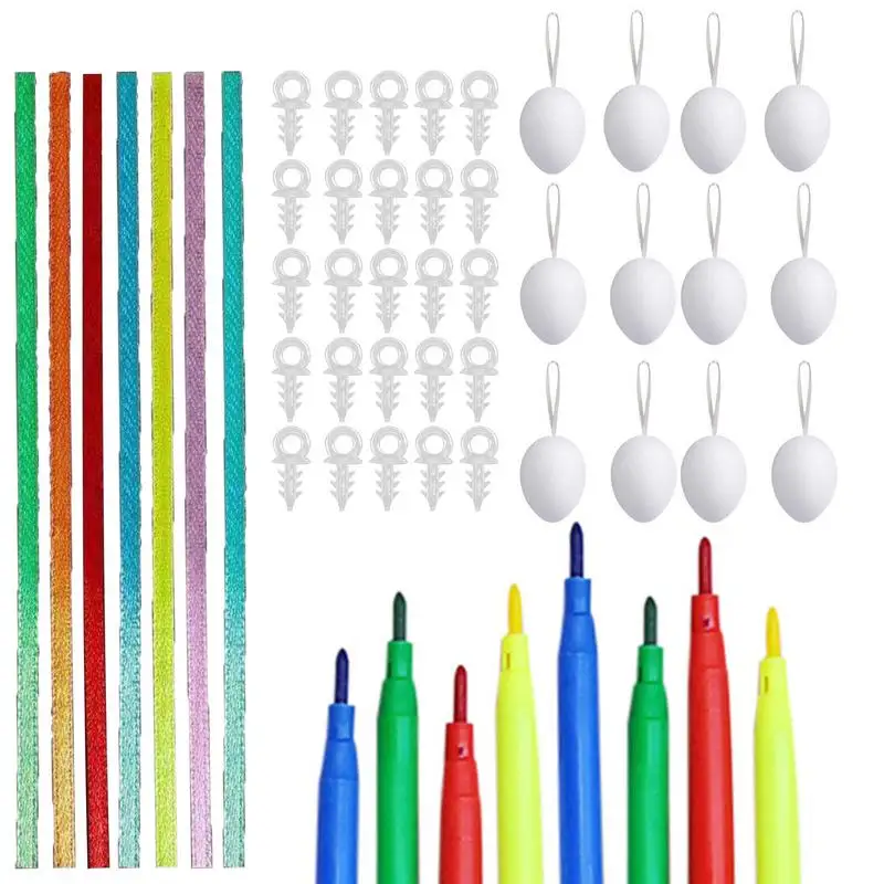 

Набор для украшения пасхальных яиц, комплект из 50 белых пустых красок «сделай сам» в виде пасхальных яиц, веревочные подвески, деревянные яйца для пасхальных поделок