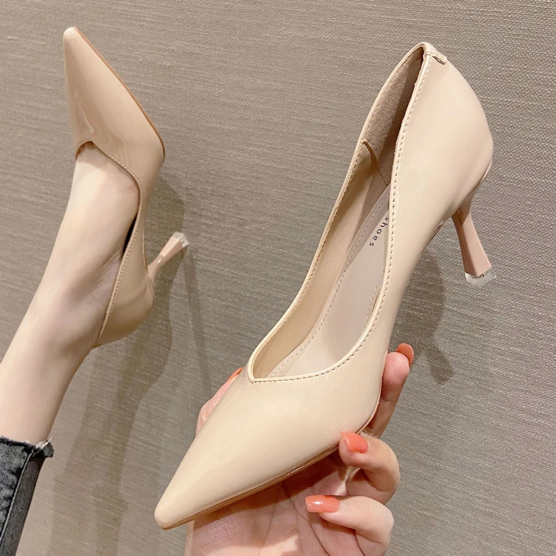 

LSXJK 2022 новые черные туфли на высоком каблуке женские профессиональные туфли на тонком среднем каблуке с острым носком Удобная Рабочая обувь