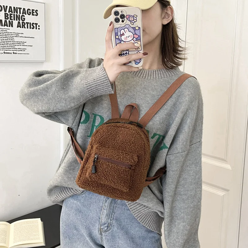 

2023 Women's Fashion Mini Backpack Solid Color Corduroy Small Backpacks Simple Casual Student Bookbags Traveling Backpacks