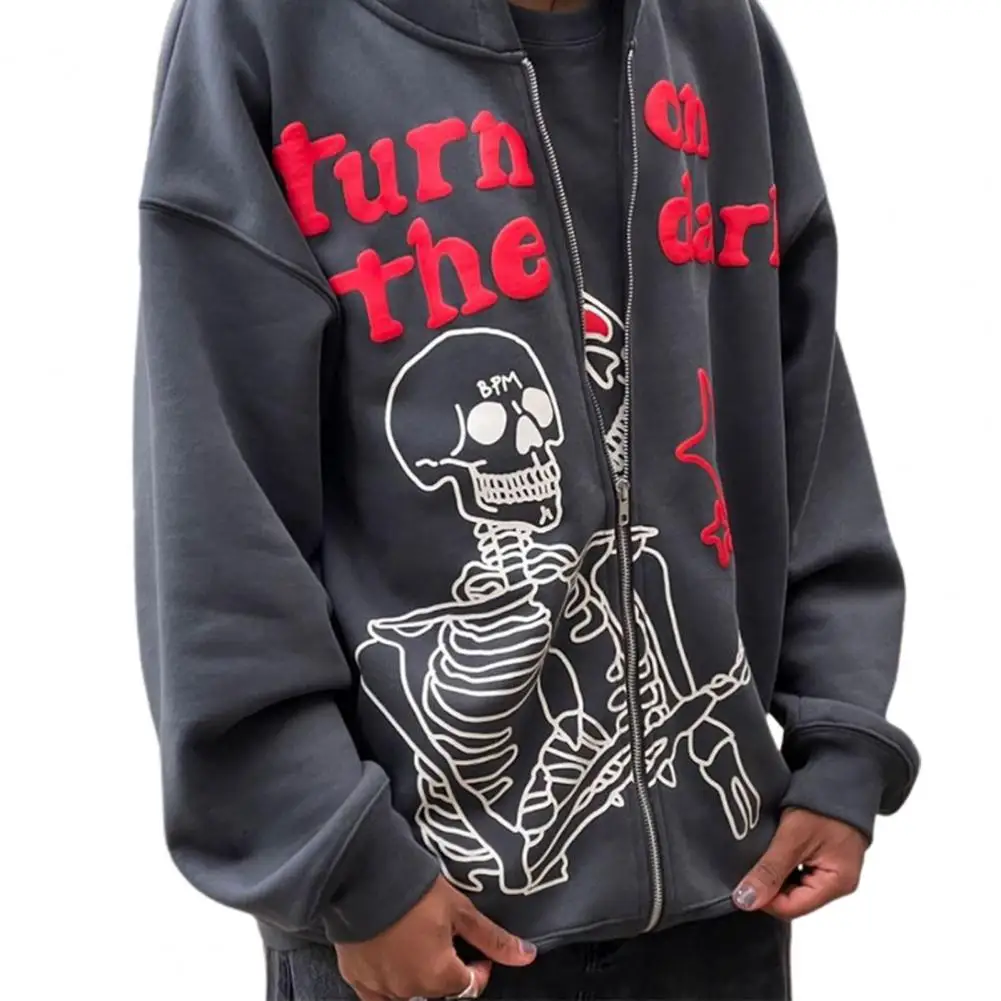 

Lady Autumn Hoodie Zipper Thick Unisex Letter Pattern Elastic Cuff Men Coat Couple Autumn Jacket for Street