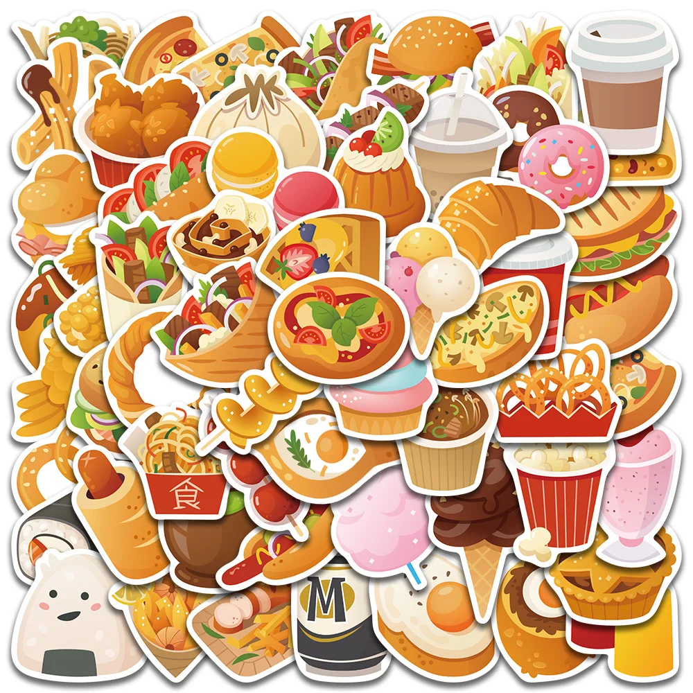 

10/60Pcs Cartoon Food Stickers Waterproof Graffiti Decals For Suitcase Laptop Guitar Skateboards Phone Cars Stickers Kids Toys