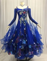 women advanced ballroom competition dance dresses new royal blue standard ballroom skirt adult waltz ballroom dancing dress