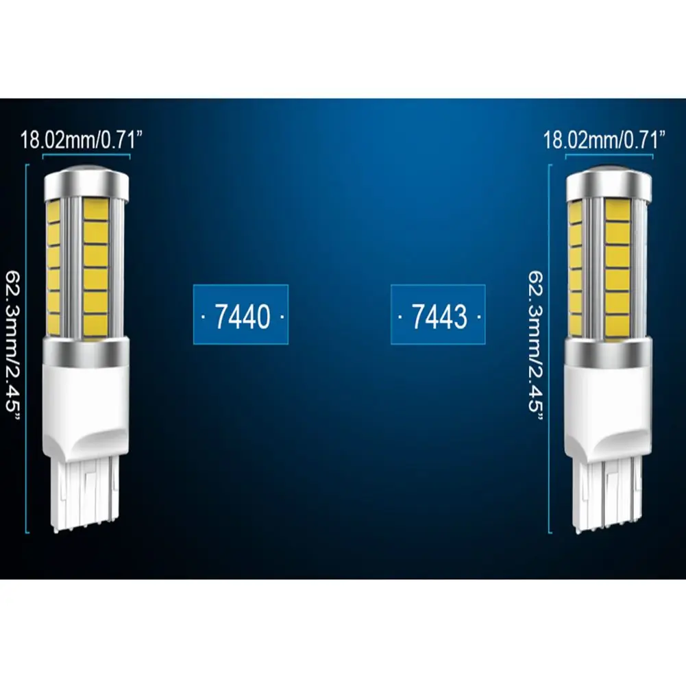 Фото Светодиодная лампа T20 7440 7443 W21/5W W21W WY21W для автомобиля: стоп-сигналы, поворотники, ДХО, 5630SMD, 12В, красный, белый, оранжевый, синий, автолампа №2