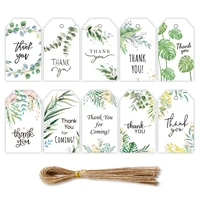 100pcs thank you cards tags floral green leaves printed paper tags with ropes beautiful gift package accessories hang tags party