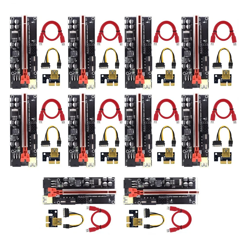 

10PCS Upgraded VER009S Plus PCI-E PCIE Riser Card Ver 009S USB 3.0 SATA 15Pin to 6Pin Adapter for BTC Mining Miner,Red