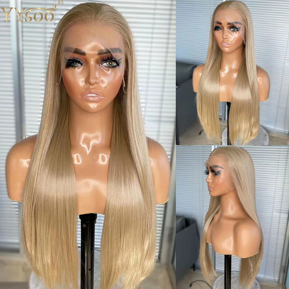 YYsoo Long 103# Honey Blonde Futura Synthetic 13x4 Lace Front Wig Glueless Heat Resistant Fiber Silky Straight Wigs For Women