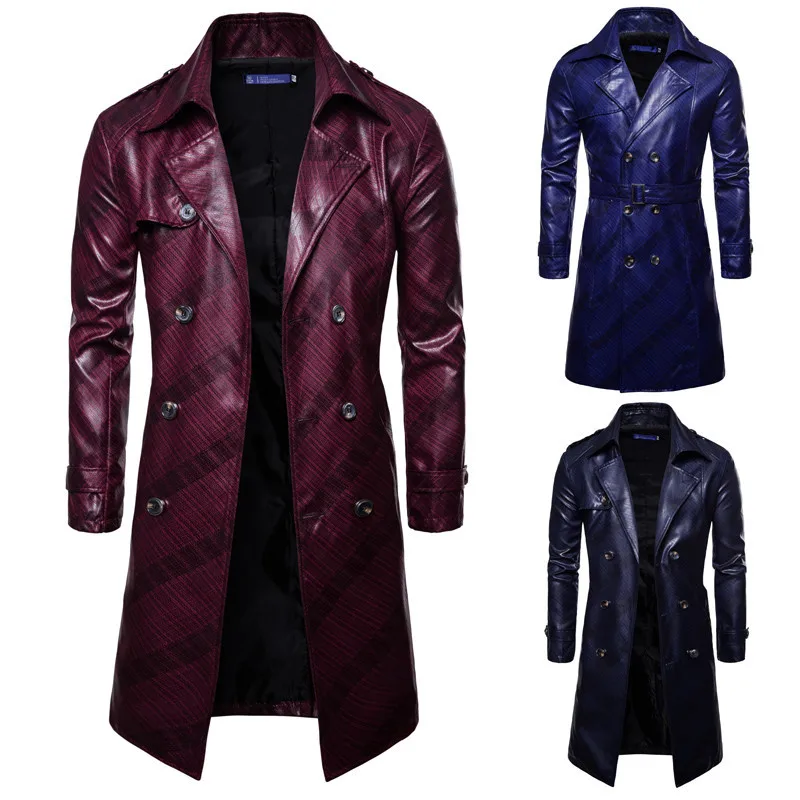 

Casual Steampunk Gothic Trench Coat Maroon Black Jacket Solid Motorcycle European Size Jacket Men's 2022 Fashion Trends