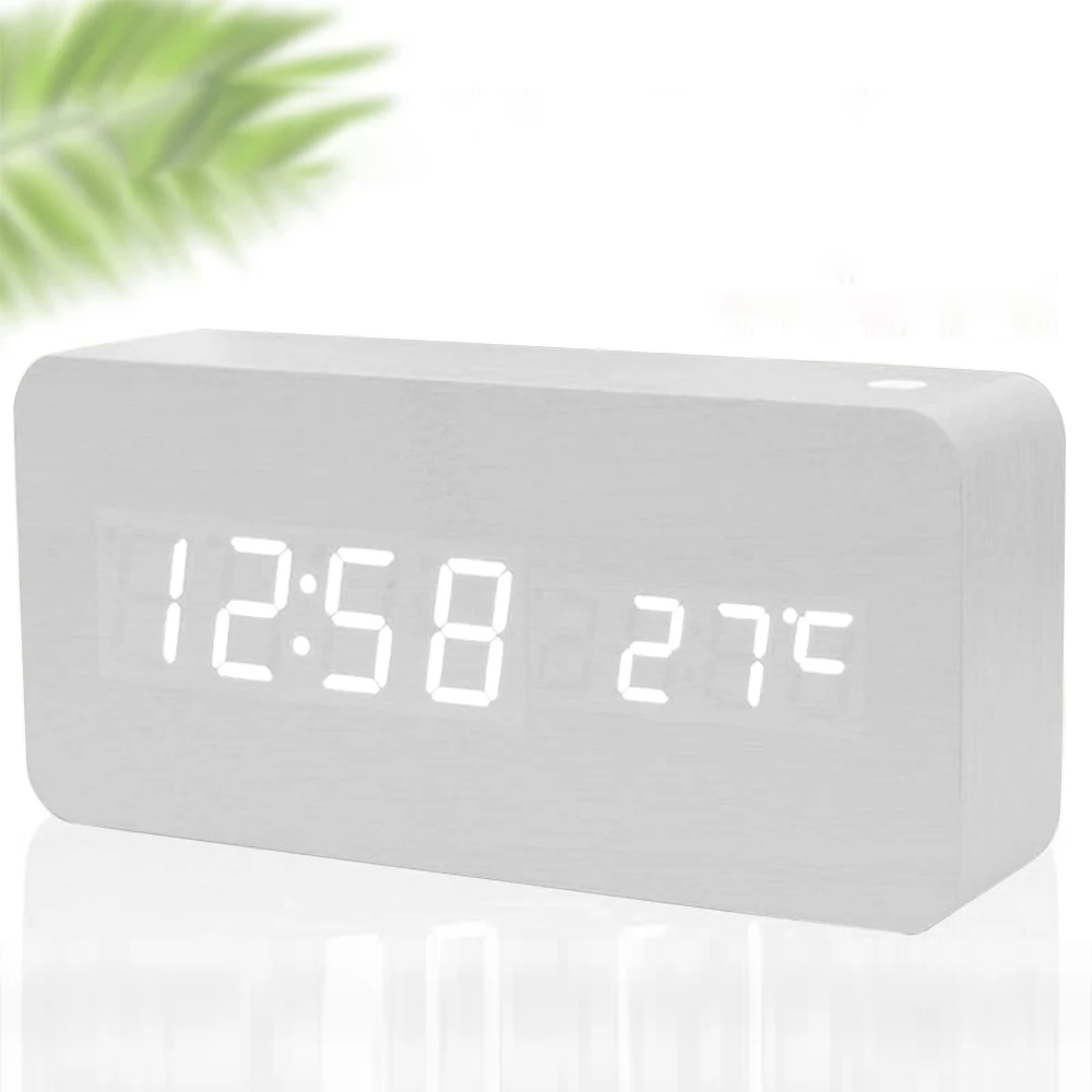 

LED Wooden Digital Alarm Clock With USB Charging Ports White