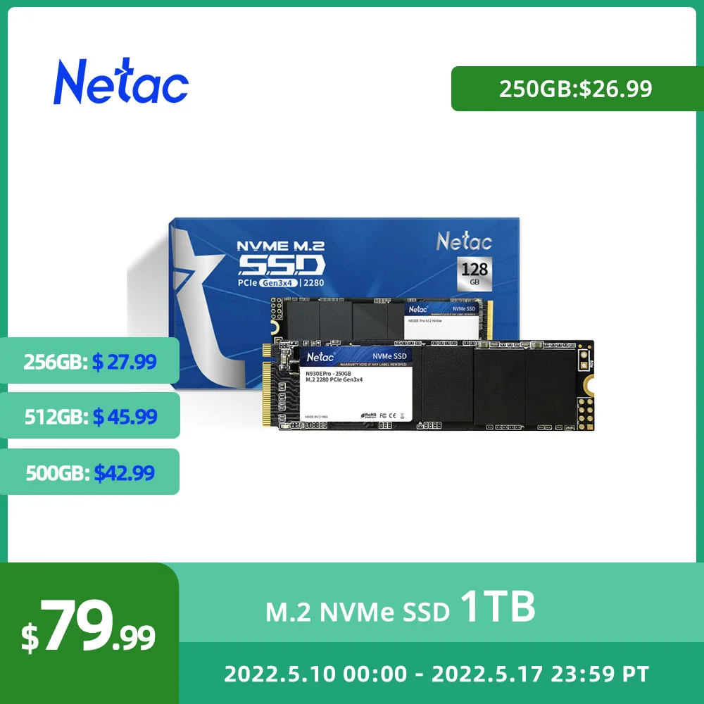 Жесткий диск Netac M2 SSD NVMe 128 ГБ 256 ГБ 512 ТБ SSD 500 Гб 250 ГБ 960 Гб PCIe M.2 2280, Внутренний твердотельный диск для ноутбука