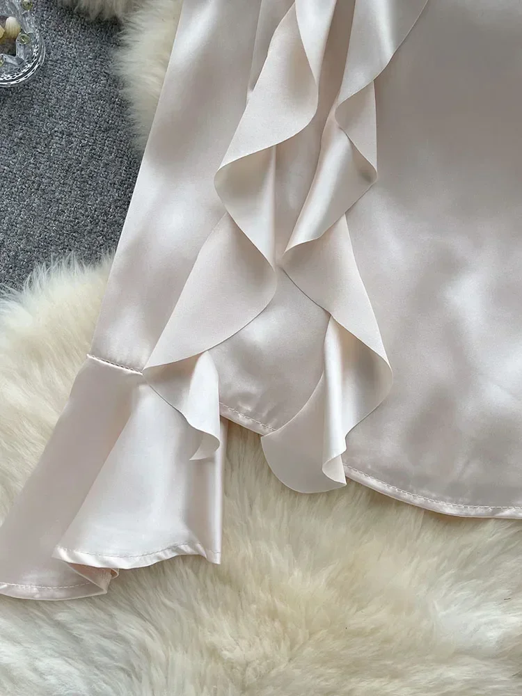 Женская Весенняя блузка атласная рубашка с изысканным темпераментным