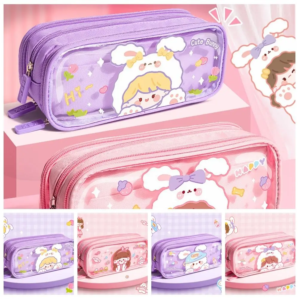 

Stationery Box Cartoon Girls Pencil Bag Desktop Storage Stationery Holder Multi Layered Stationery Bag Zipper Korean Style