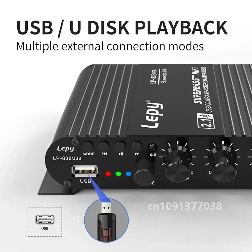 LEPY 838 USB Bluetooth 5.0 Усилитель сабвуфера HIFI 2.1 Ch 12 В Автомобильный домашний усилитель