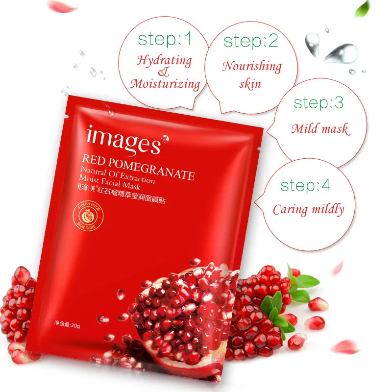 

1Pc Skin Care Sheet Mask Red Pomegranate Hydrate Moisturizing Oil Control Shrink Pores Black Head Remove Facial Smooth Soft