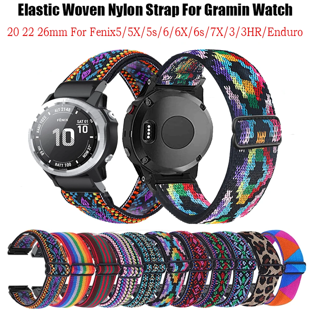 Фото 20 22 26 мм эластичный тканый нейлоновый ремешок с петлей для Garmin Fenix 7X 6X 5X 7S 6S 5S Pro 7 6 5 Plus 3HR 945 Epix Gen 2 Enduro Watch Band №1