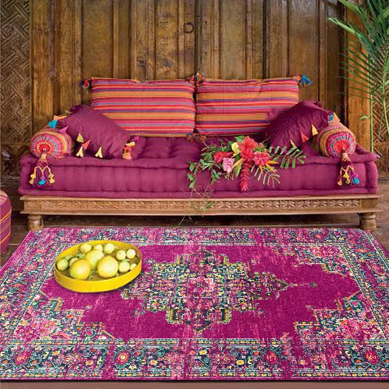 Vintage Rose Purple Geometric Persian Ethnic Style Kitchen Living Room Bedroom Bedside Rug Floor Mat