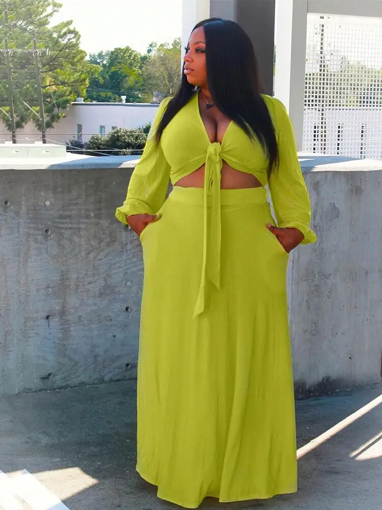 Plus Size Clothing for Women Chic and Elegant Long Sleeve Top Large Size Suit Two Piece Dress Set Wholesale Bulk Dropshipping