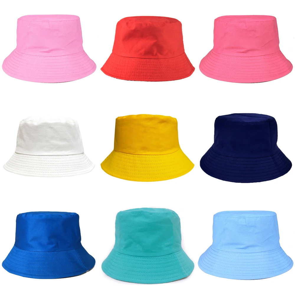 

1Pc New Spring Summer Solid Color Parent-Child Fisherman Hat Children'S Basin Hat Adult Fashion Flat Top Sun Visor Hat Wholesale